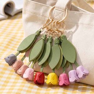 PU Leather Tulip Flower Keychain Women's Bag Charms Pendant Car Accessories Hand Rope Promotional Portable Welcome <b>Gifts</b> - Product Image 1