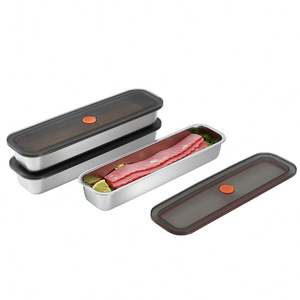Stainless Steel Freshness Box with Lid Bacon Tray Suitable for Storing Meat Fruits Vegetables and <b>Breakfast</b> Items - Product Image 2
