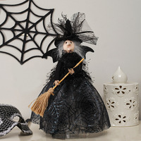 Nouvelle décoration de bureau style européen, poupée sorcière d'Halloween en tissu de soie, motif étoile pour sommet d'arbre
