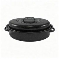 Plat à rôtir ovale en acier au carbone émaillé, compatible induction, pour cuisson de dinde, poulet, poisson, avec couvercle, pour la cuisine