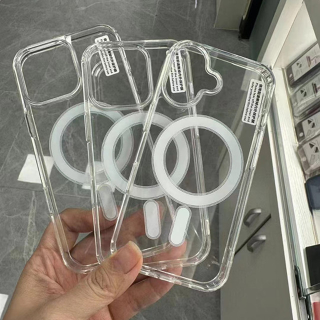 Transparent Acrylic TPU Shockproof Phone Cover With Magnetic Wireless Charging Mobile Phone Case for iPhone 17 16 15 11 Pro Max