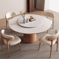 Moderner Esstisch aus Eschenholz & Steinplatte mit 6-Stühlen, Drehbarem Design, Kompaktes Esszimmermöbel für Zuhause