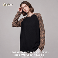 T-shirt à manches longues en coton mélangé pour homme avec logo personnalisé, col rond, manches raglan à imprimé léopard, style streetwear décontracté, fabricant OEM