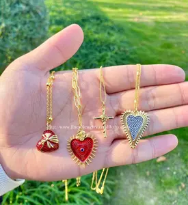 Hot Selling Heart shaped Zircon Pendant collar 18K Gold Plated Chain Necklace Cross Butterfly Festival Girl Gift