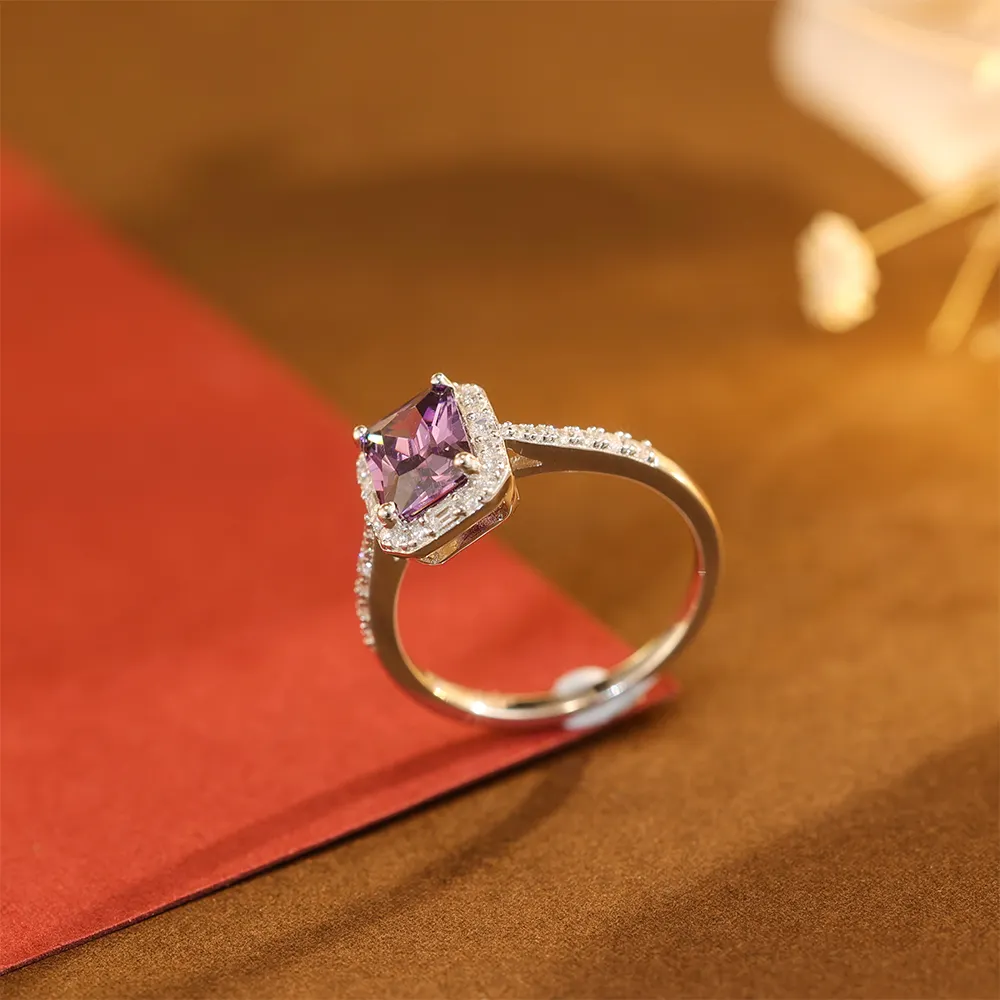 Grace Jewelry Hot Statement Benutzer definierte Luxus Lila Zirkonium Sterling Silber Modeschmuck Ringe für Frauen