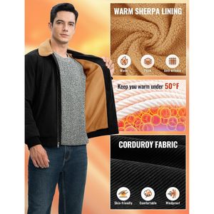 Veste d'hiver pour homme Rdruko, doublure en sherpa, en velours côtelé, fermeture éclair intégrale, col rabattable, chaude, décontractée, pour le travail et les voyages - Product Image 5