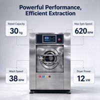 Laveuse-essoreuse-sécheuse électrique XTH en acier inoxydable 30 kg entièrement automatique 3 en 1 pour petite blanchisserie d'hôtel