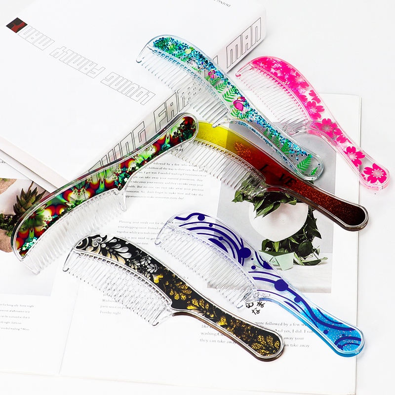 PC Liquid Oil Aqua Bling Pet Dog Cat Detangling Wide Tooth Parting Braid Salon Barber Quicksand Waterfall Glitter Hair Comb