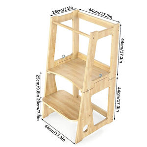Tour d'apprentissage Montessori tout-en-un Xiair, chaise d'aide <span class=keywords><strong>de</strong></span> cuisine pliable avec glissières, laquée naturellement - Product Image 2
