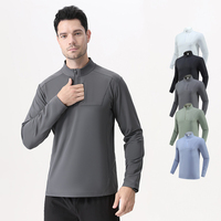D-B661 hommes Slim Fit T-shirt à manches longues à séchage rapide respirant sweat-shirt de sport pour la course à pied col semi-zippé en gros