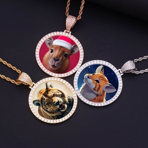 Pendentif Mémoire <span class=keywords><strong>Photo</strong></span> Personnalisé DIY 43MM, Grand Cadre <span class=keywords><strong>Photo</strong></span> Circulaire en Or Hip Hop avec Zircons Cubiques Glacés Créés en Laboratoire, Breloque pour Collier - Product Image 3