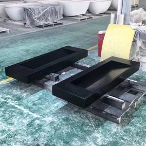 Vasque <span class=keywords><strong>en</strong></span> résine de <span class=keywords><strong>pierre</strong></span> à surface solide de couleur <span class=keywords><strong>noire</strong></span>, design populaire, taille personnalisée, vasque à poser pour salle de bain - Product Image 2
