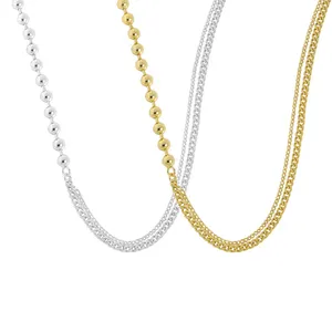 Wuqie minimalista asimmetrico catena <span class=keywords><strong>girocollo</strong></span> in <span class=keywords><strong>argento</strong></span> Sterling 925 tondo tallone catena laterale collana per le donne - Product Image 1