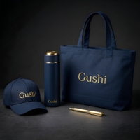 Set Hadiah Bisnis Mewah Biru Dongker Berkualitas Tinggi dengan Logo Kustom, Set Hadiah Promosi Perusahaan dengan Topi Bisbol, Botol, dan Tas Kanvas