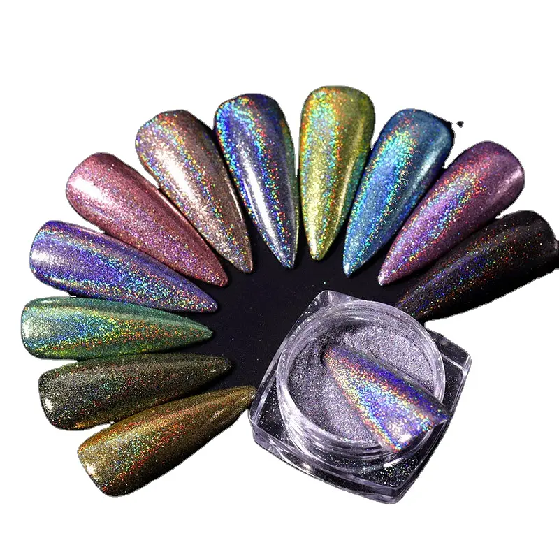 Vente chaude 12 couleurs 0.5g holographique paillettes laser poudre nail art pour salon