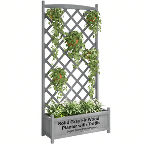 กระถางต้นไม้พลาสติกสีเทาสุดหรูพร้อมโครงตาข่ายสำหรับปลูกดอกไม้และต้นไม้สีเขียว - Product Image 1