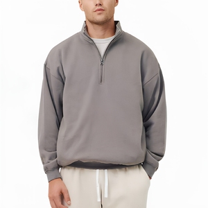 Sudadera personalizada para hombre con cremallera de un cuarto, de algodón grueso y forro polar, con hombros caídos, para marcas de streetwear estadounidenses. - Product Image 1