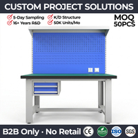 Mesa de Trabajo ESD Segura con Panel Perforado, 3 Cajones y Tomas de Corriente, Mesa de Trabajo de Acero para Reparación y Ensamblaje de Electrónica K/D