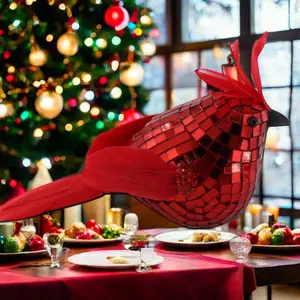 תליון ציפור מנופחת מזכוכית אדומה קישוט חג המולד חיצוני עם נושא ציפורים לשנה החדשה ותאורת חצר מסיבה