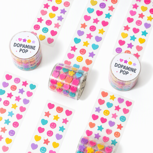 Ruban Washi Transparent PET Découpé sur Mesure avec Motifs Cœur, Étoile et Sourire pour Bullet Journal, Décoration Guka et Projets DIY - Product Image 1