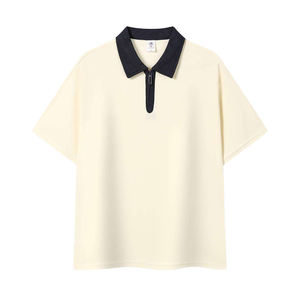 Chemises polo pour hommes à manches courtes personnalisables avec fermeture éclair, 100% coton, de haute qualité, confortables, décontractées, vêtements d'été pour hommes - Product Image 1