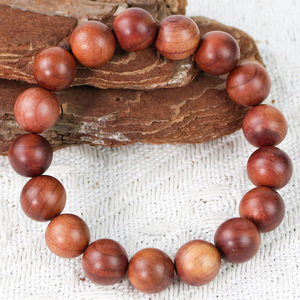 <b>Red</b> Cedar Wood <b>Bracelet</b> 12mm Single Strand Buddhist Prayer Beads Chinese Style Unisex Jewelry - Product Image 3