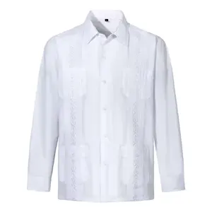 Camicie Guayabera da uomo con quattro tasche ricamate a maniche lunghe - Product Image 2