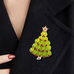Broche Arbre de Noël en Alliage Plaqué Or avec Strass Verts, Unisexe, Idéale pour Cadeau de Fête, Mariage, Bijou de Décoration Festive - Product Image 4