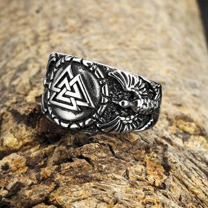Anillo Vikingo de Acero de Titanio para Hombre, Diseño Geométrico de Triángulo y Cuervo, Estilo Hip Hop, Joyería de Regalo - Product Image 3