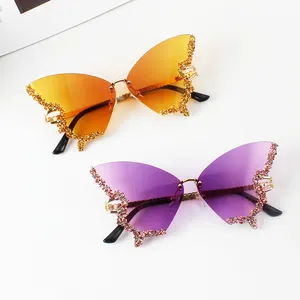 2024 Women Custom Logo Shades Sunglasses Diamond Butterfly Sunglasses 2024 Butterfly Rhinestone Sun Glasses Women Y2K Eyewear