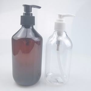 Bouteille de lotion cosmétique en plastique à pompe, transparente, vert ambre, à épaule oblique, 200ml, 250ml, 300ml, 400ml, 500ml, vente chaude - Product Image 1