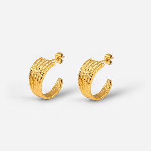 ต่างหูห่วงทรงพัดแบบใหม่ สแตนเลสสตีลสีทอง สำหรับผู้หญิง - Product Image 1