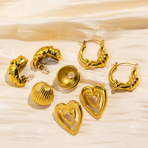 Boucles d'oreilles créoles torsadées en acier inoxydable à <span class=keywords><strong>double</strong></span> couche pour femmes pour les mariages et les fiançailles - Product Image 1