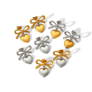 Pendientes colgantes en forma de corazón de aleación de zinc chapados en oro de 18 quilates con diseño de lazo para mujer, joyería de regalo TE6660 - Product Image 4