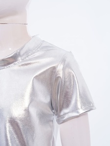Costume de danse jazz pour filles de 2 à 14 ans, hauts métalliques brillants, t-shirt pour compétitions, tenue décontractée quotidienne - Product Image 4