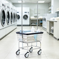 Chariot à linge commercial en fil métallique avec porte-serviettes, chariot à linge roulant en métal chromé de 2,5 bushels