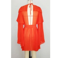 Bettergirl 2024 femmes nouvelle robe évasée plissée coupe basse à manches longues minceur à lacets Shampan Net plissé Mini robe