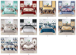 Lot de 5 Pièces : Parure de <span class=keywords><strong>Lit</strong></span> Matelassée Ultrasonique avec Rideaux Assortis, Motif Floral, Taille King Size - Product Image 2