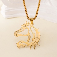 Collier pendentif tête de cheval creuse en acier inoxydable, breloque animale équestre, pour hommes et femmes, vente en gros