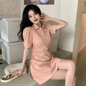 Polo Neck Dress For Women Short Sleeve Slim Fit Sweet Style Daily Wear Casual Dress With <b>Buttons</b> Simple Design - Product Image 4