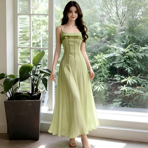 <span class=keywords><strong>Robe</strong></span> longue élégante en mousseline vert <span class=keywords><strong>sauge</strong></span> pour femme, coupe évasée, idéale pour les invitées de mariage en bord de mer, <span class=keywords><strong>robe</strong></span> longue éthérée pour les vacances d'été - Product Image 1