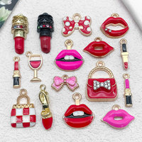 Accessoires Saint-Valentin : Pendentifs en métal DIY, breloques, sacs à rouge à lèvres, motifs nœuds et lèvres, pour colliers, bracelets, boucles d'oreilles et décorations pour coques de téléphone