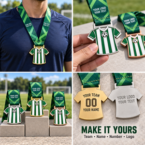 Custom Soft Enamel Soccer Jersey Medals with Personalized Team Colors Ribbons and Back Designs <b>for</b> Football Tournament Awards - Product Image 3