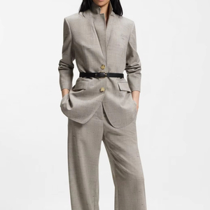 Blazer elegante para mujer con textura de avena y manchas, mezcla de lino, abotonadura sencilla, solapa con muescas y corte relajado. - Product Image 6