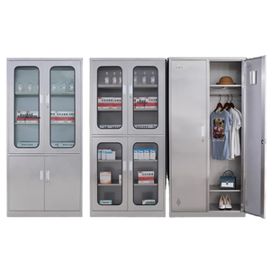 Armadietto in Acciaio Inox 304 <span class=keywords><strong>Design</strong></span> Moderno, Armadio per Documenti, Mobiletto Antipolvere per Officina, Scarpiera per Scuola e Bagno con Quattro Ante con Serratura - Product Image 1