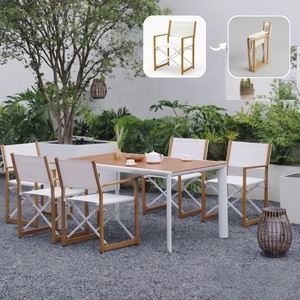 Ensemble de salle à manger pour patio avec 6 chaises de camping <span class=keywords><strong>et</strong></span> 1 table à manger, chaise pliable <span class=keywords><strong>en</strong></span> tissu résistant aux intempéries <span class=keywords><strong>et</strong></span> table <span class=keywords><strong>en</strong></span> <span class=keywords><strong>aluminium</strong></span> pour terrasse, pelouse, jardin - Product Image 1