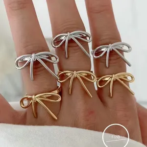 Butterfly Bow Smooth Ring Gold Plated Elegant Design Ring For Women