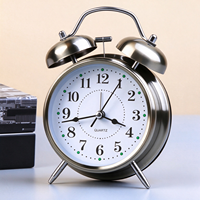Jam Alarm Elektronik Logam Bundar Bergaya Kuno Vintage Berbentuk Tapal Kuda, Lampu Malam Kreatif Retro, Quartz Sederhana