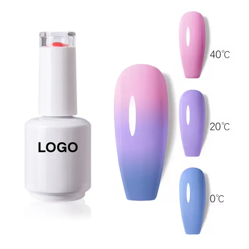 Esmalte de uñas de gel con cambio de color de temperatura, muestras gratuitas de etiqueta privada OEM, gel térmico camaleón UV de larga duración