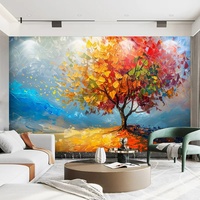 Peinture à l'huile 3D à texture épaisse, Arbre de la Fortune coloré, Art déco, Murale scénique, Personnalisable, Feuilles vibrantes, Décoration intérieure